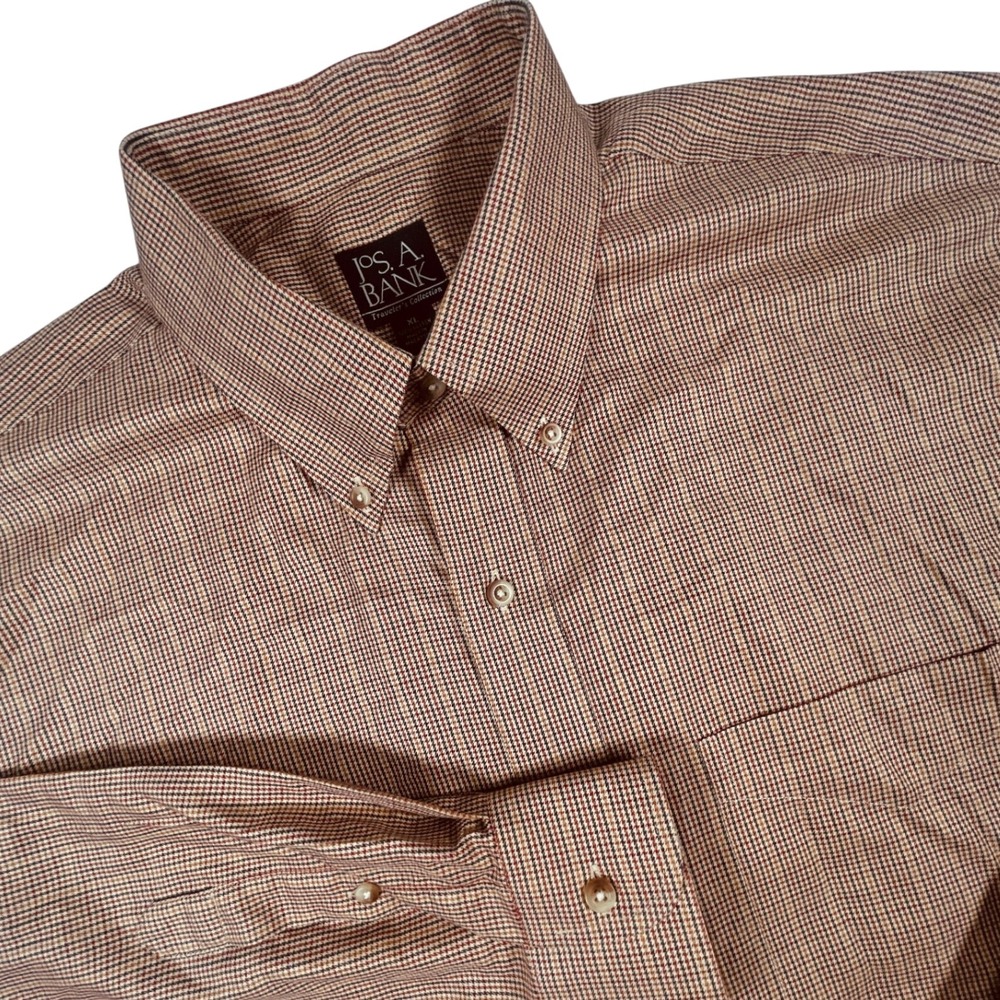 Jos. A. Bank Button Down Mens XL Red Tan Traveler's Collection Micro Check Shirt